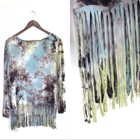 entro Bohemian Fringe Tie Dye Hippie Top Large - Picture 4 of 6